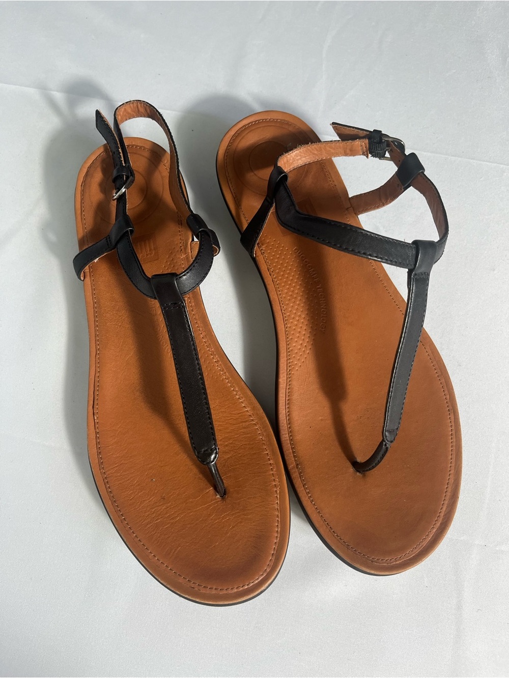 FitFlop Black Leather T Strap Comfort Sandals Size 10